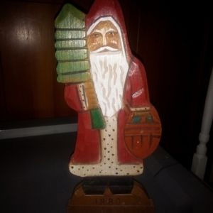 Pretty hand painted hanging wood santa